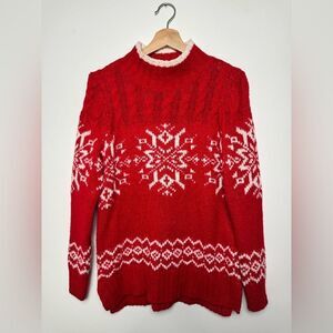 Talbots snowflake red crewneck sweater Christmas winter size XS ugly wool‎ home